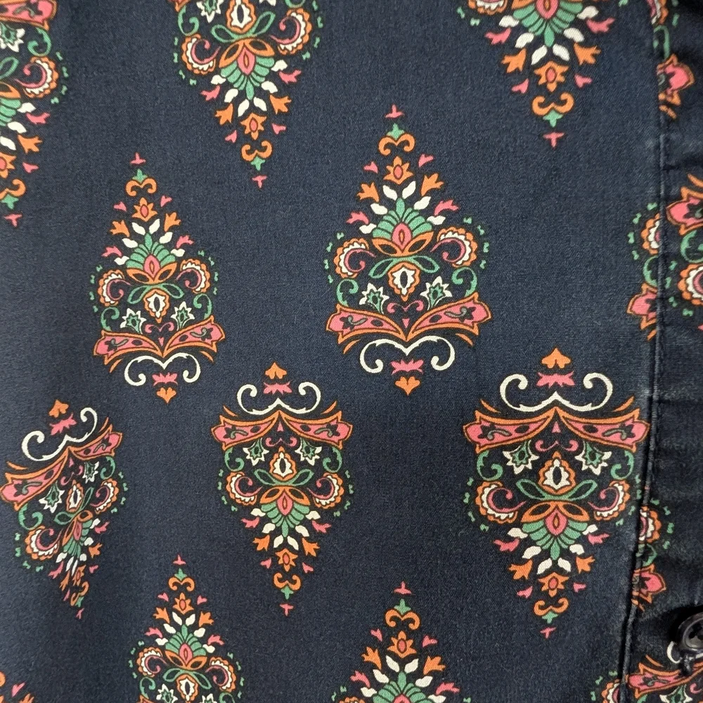 Roaman's Womens 20W Navy Blue Boho Paisley Button‎ Up Shirt Plus Size 3/4 Sleeve